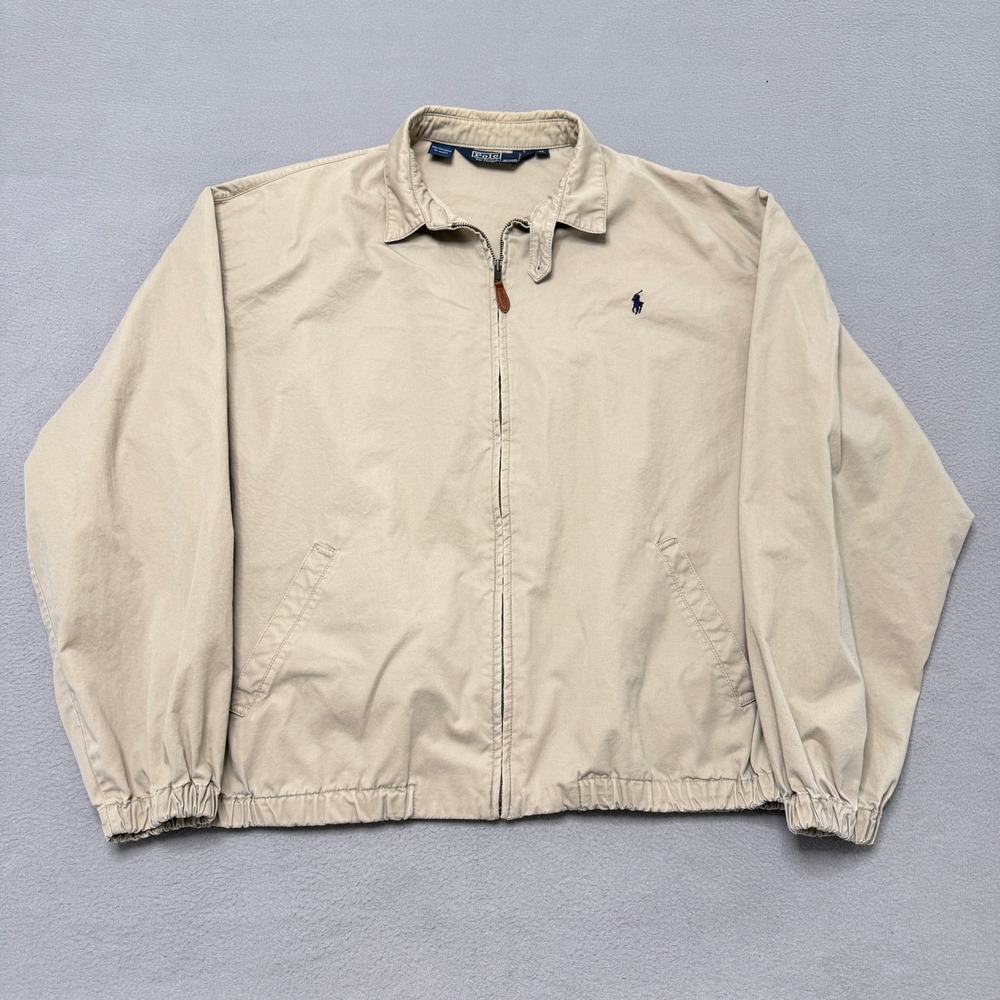 Polo Ralph Lauren Harrington Jacket Mens XL Beige Cotton Full Zip Windbreaker